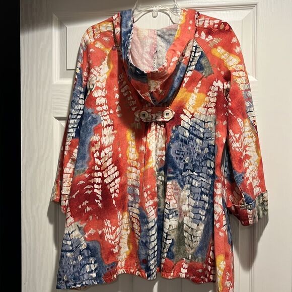 For Cynthia Women’s Colorful Tie Dye Hooded Lagenlook linen blend size small. - Picture 6 of 6